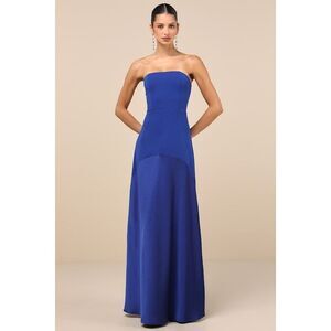 Lulus Compelling Style Royal Blue Strapless A-line Maxi Dress - Size M